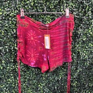 Kathmandu Tie Side Tie-Dye Red and Purple Shorts NEW NWT
